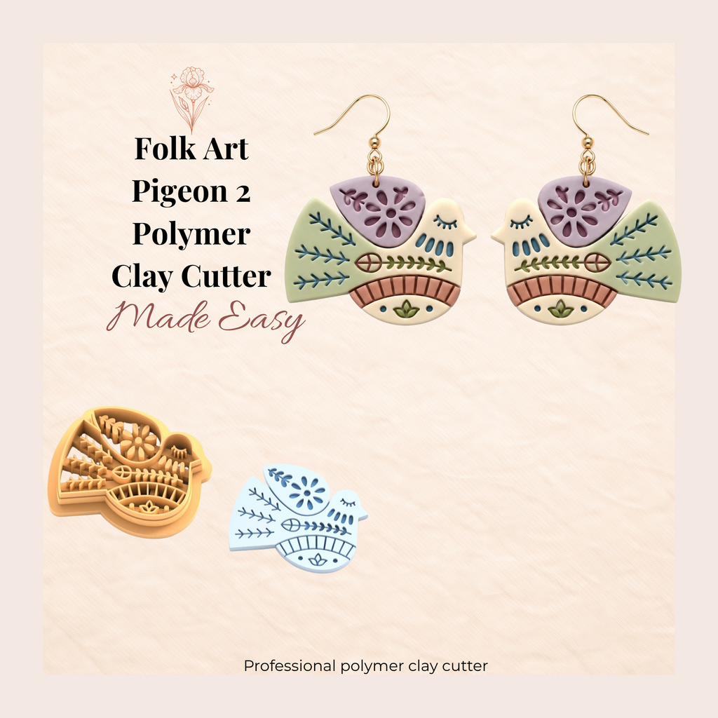 Folk Art Pigeon 2 Polymer Clay Cutter | 25–45mm | Folk Art Pigeon Shape Clay Cutter | Earring Jewellery Making Tool
