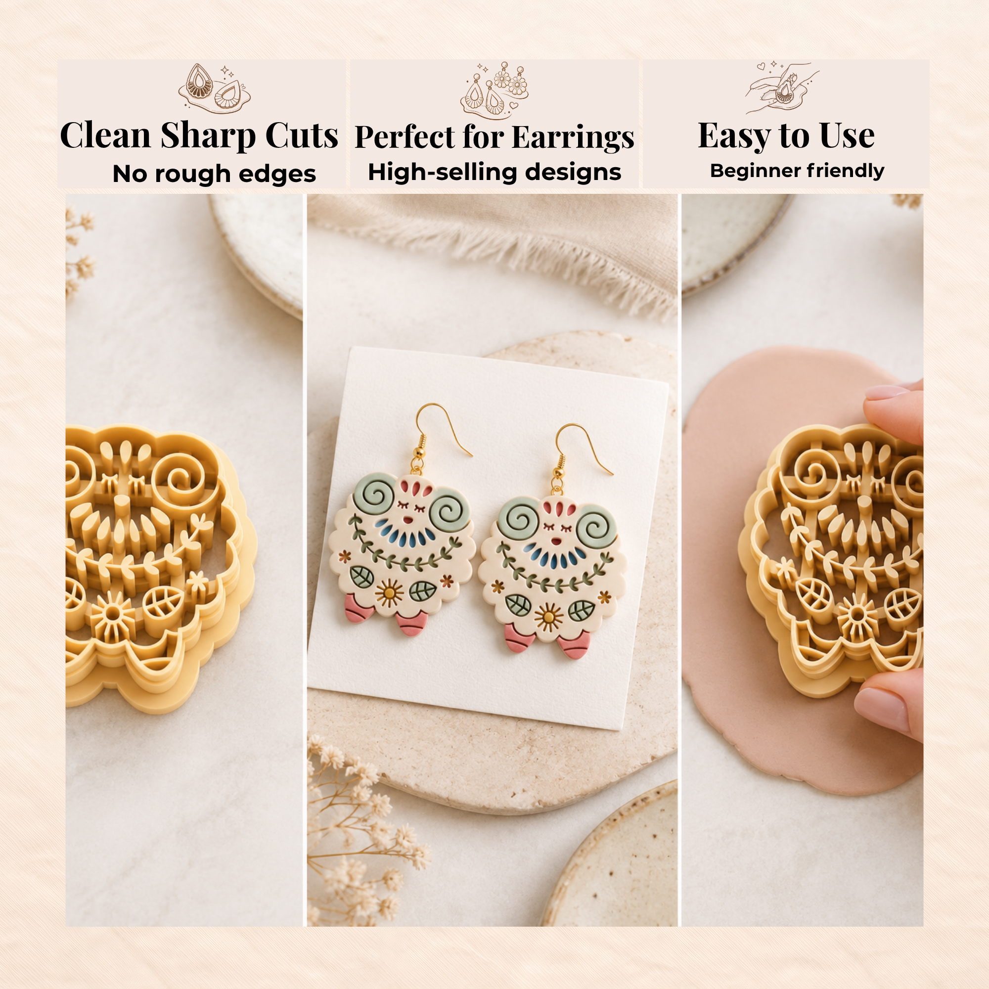 Folk Art Sheep Polymer Clay Cutter | 25–45mm | Folk Art Sheep Shape Clay Cutter | Earring Jewellery Making Tool