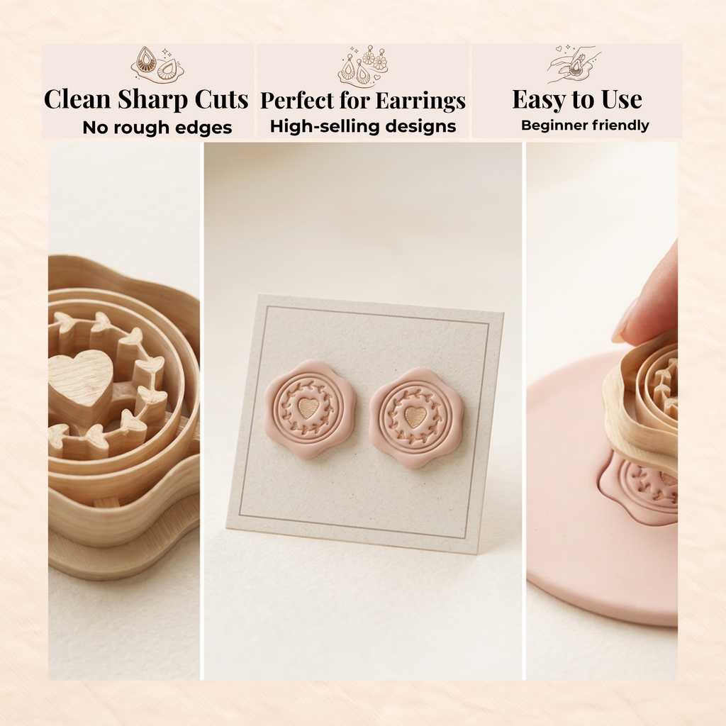 Wax Seal Heart 1 Polymer Clay Cutter | 25–45mm | Wax Seal Heart Shape Clay Cutter | Earring Jewellery Making Tool