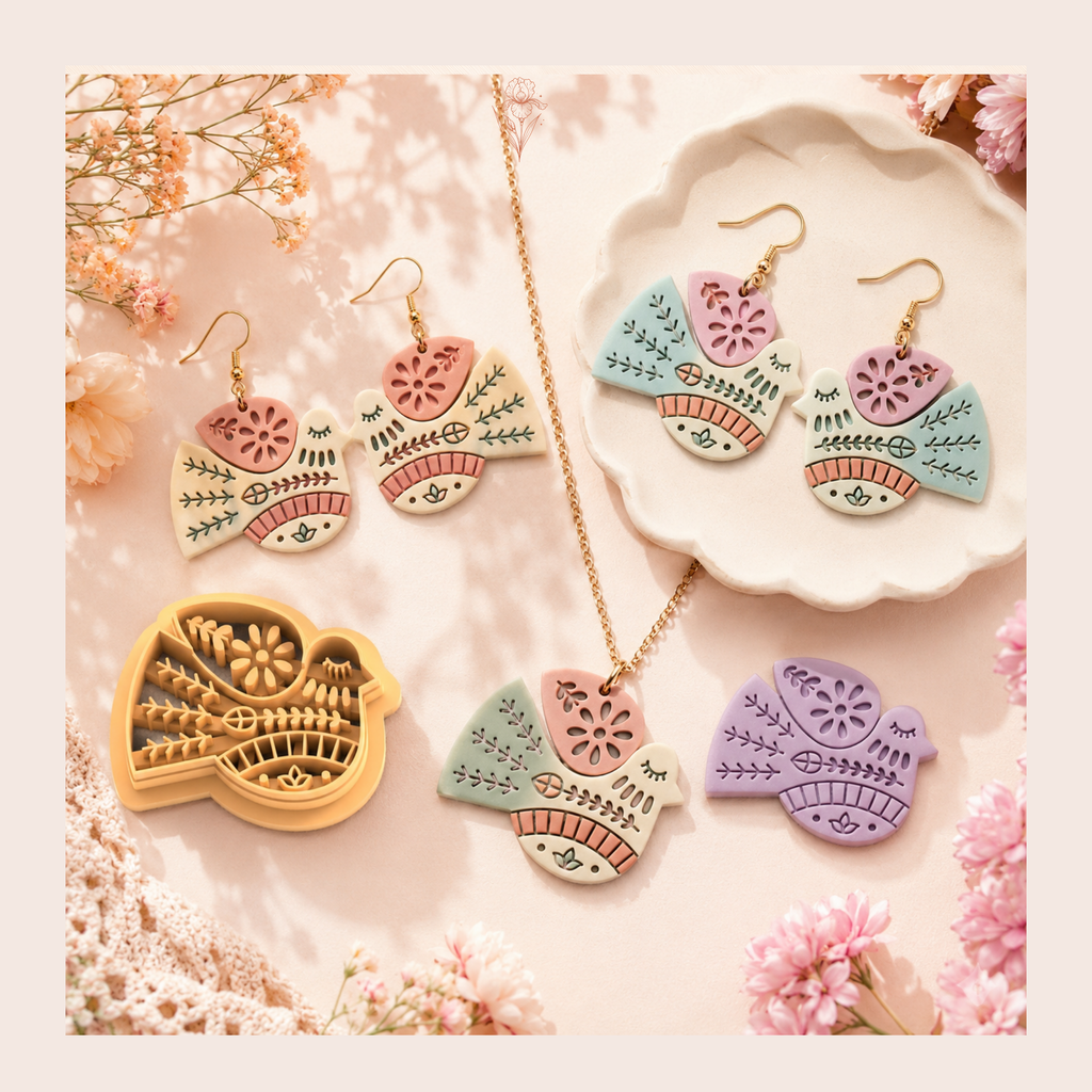 Folk Art Pigeon 2 Polymer Clay Cutter | 25–45mm | Folk Art Pigeon Shape Clay Cutter | Earring Jewellery Making Tool