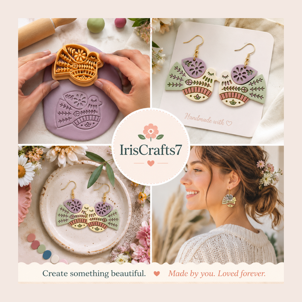 Folk Art Pigeon 2 Polymer Clay Cutter | 25–45mm | Folk Art Pigeon Shape Clay Cutter | Earring Jewellery Making Tool