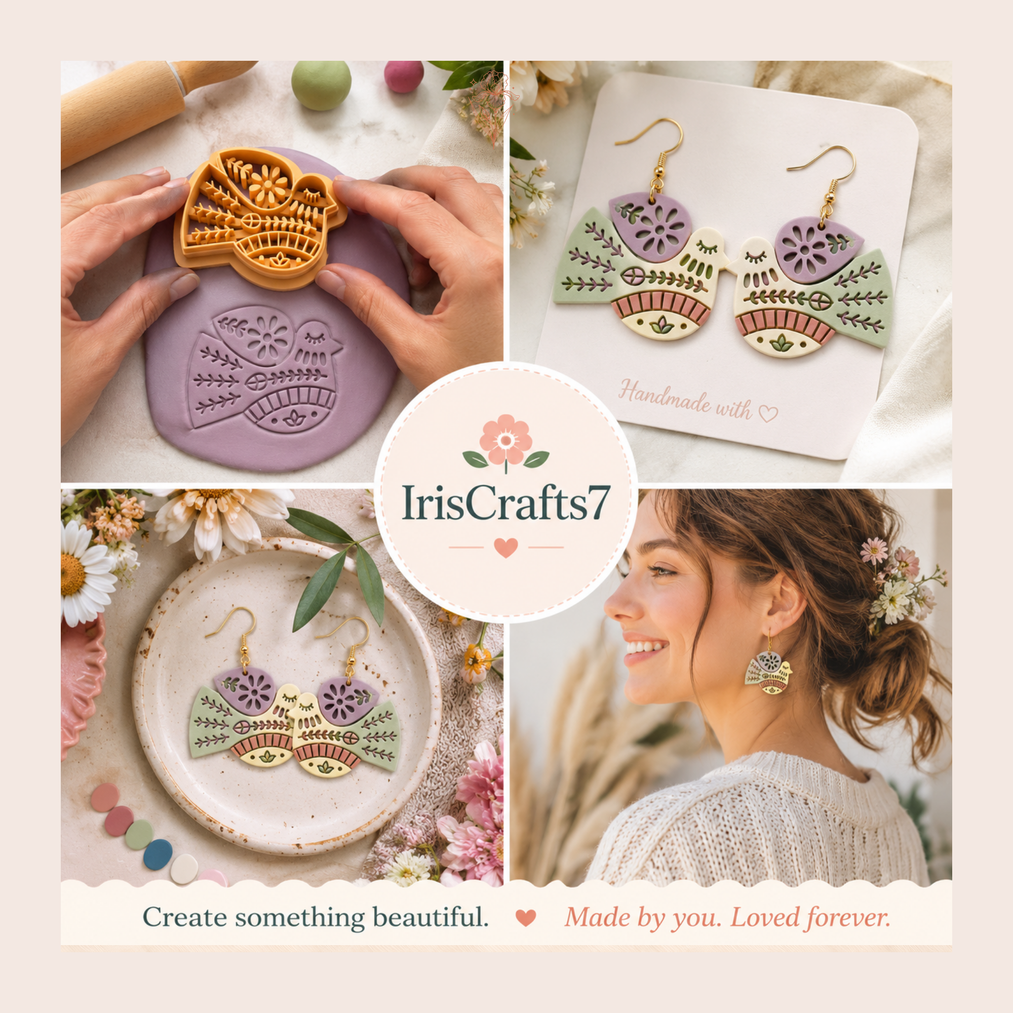Folk Art Pigeon 2 Polymer Clay Cutter | 25–45mm | Folk Art Pigeon Shape Clay Cutter | Earring Jewellery Making Tool