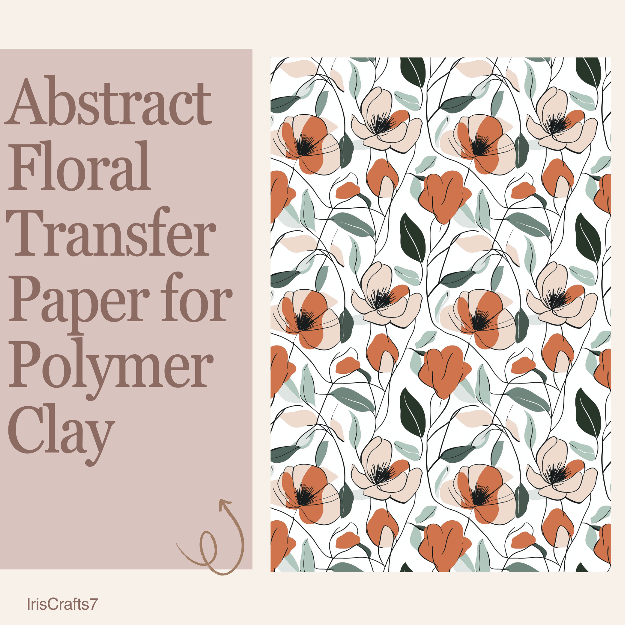 Abstract Floral Transfer Paper for Polymer Clay 150x100mm | Botanical Clay Transfer | IrisCrafts7