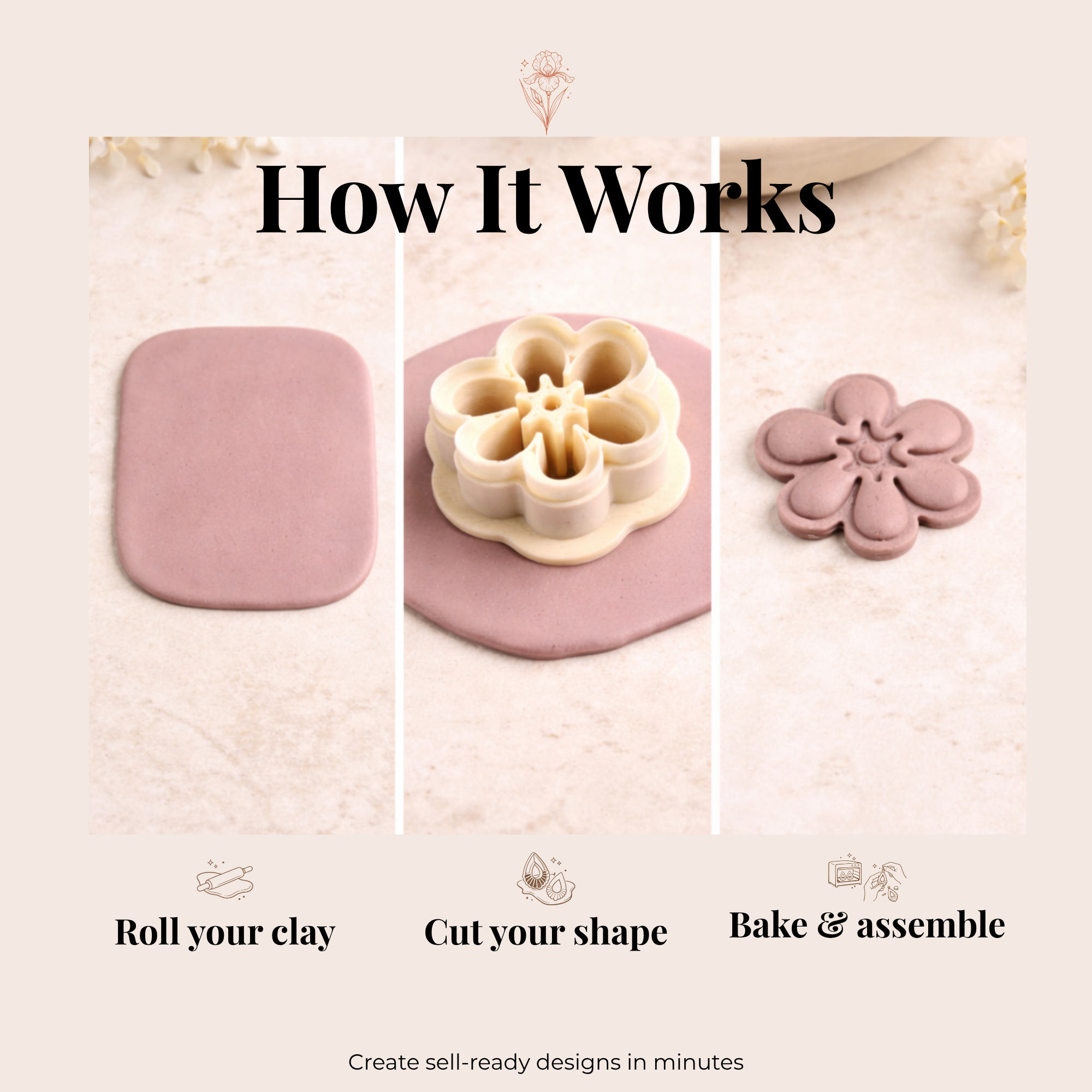 Abstract Flower 2 Polymer Clay Cutter 20-45mm | Jewellery Making | IrisCrafts7