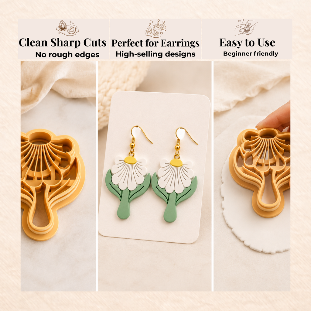 Abstract Flower B Polymer Clay Cutter | 25–45mm | Abstract Floral Clay Cutter | Earring Jewellery Making Tool