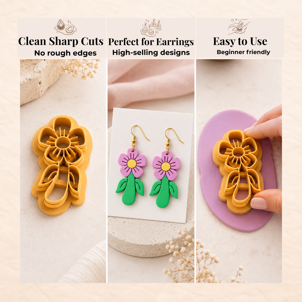 Abstract Flower C Polymer Clay Cutter | 25–45mm | Abstract Floral Clay Cutter | Earring Jewellery Making Tool