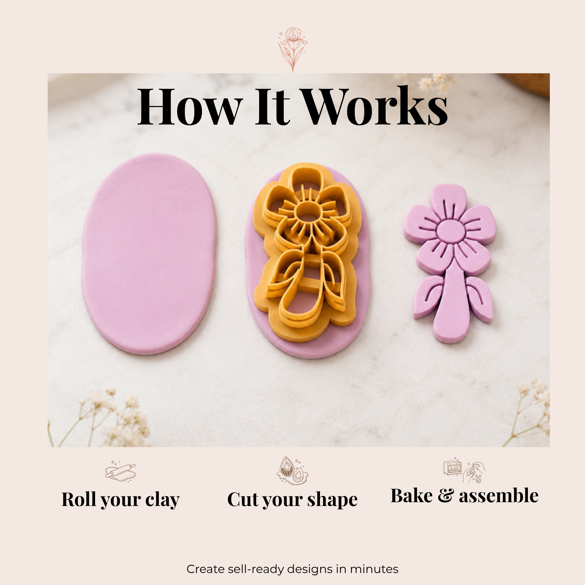 Abstract Flower C Polymer Clay Cutter | 25–45mm | Abstract Floral Clay Cutter | Earring Jewellery Making Tool