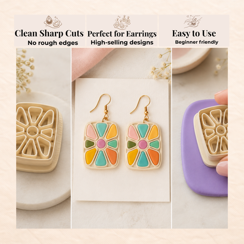 Abstract Flower Stamp 1 Polymer Clay Cutter | 20–45mm | Abstract Floral Clay Cutter | Earring Jewellery Making Tool