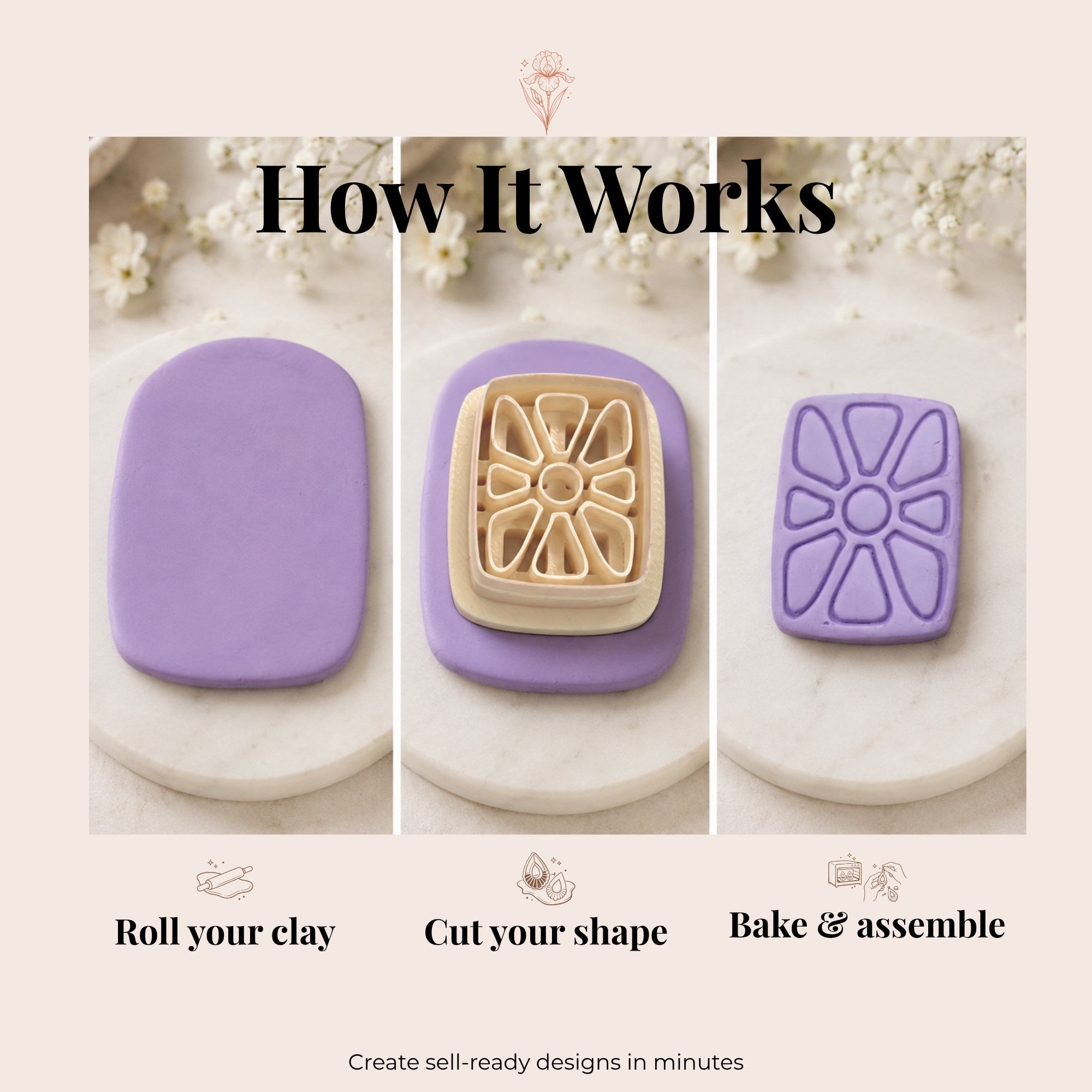 Abstract Flower Stamp 1 Polymer Clay Cutter | 20–45mm | Abstract Floral Clay Cutter | Earring Jewellery Making Tool