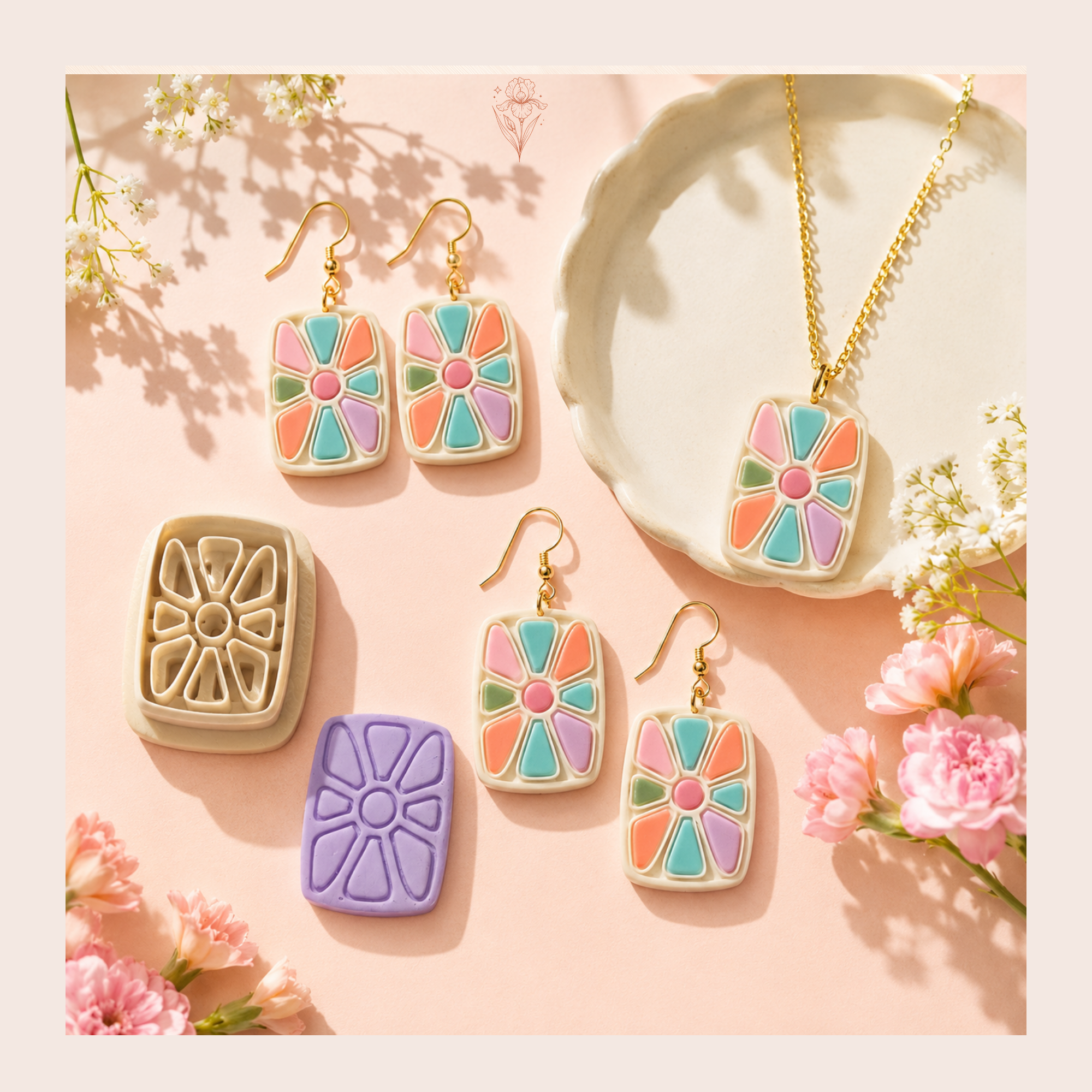 Abstract Flower Stamp 1 Polymer Clay Cutter | 20–45mm | Abstract Floral Clay Cutter | Earring Jewellery Making Tool