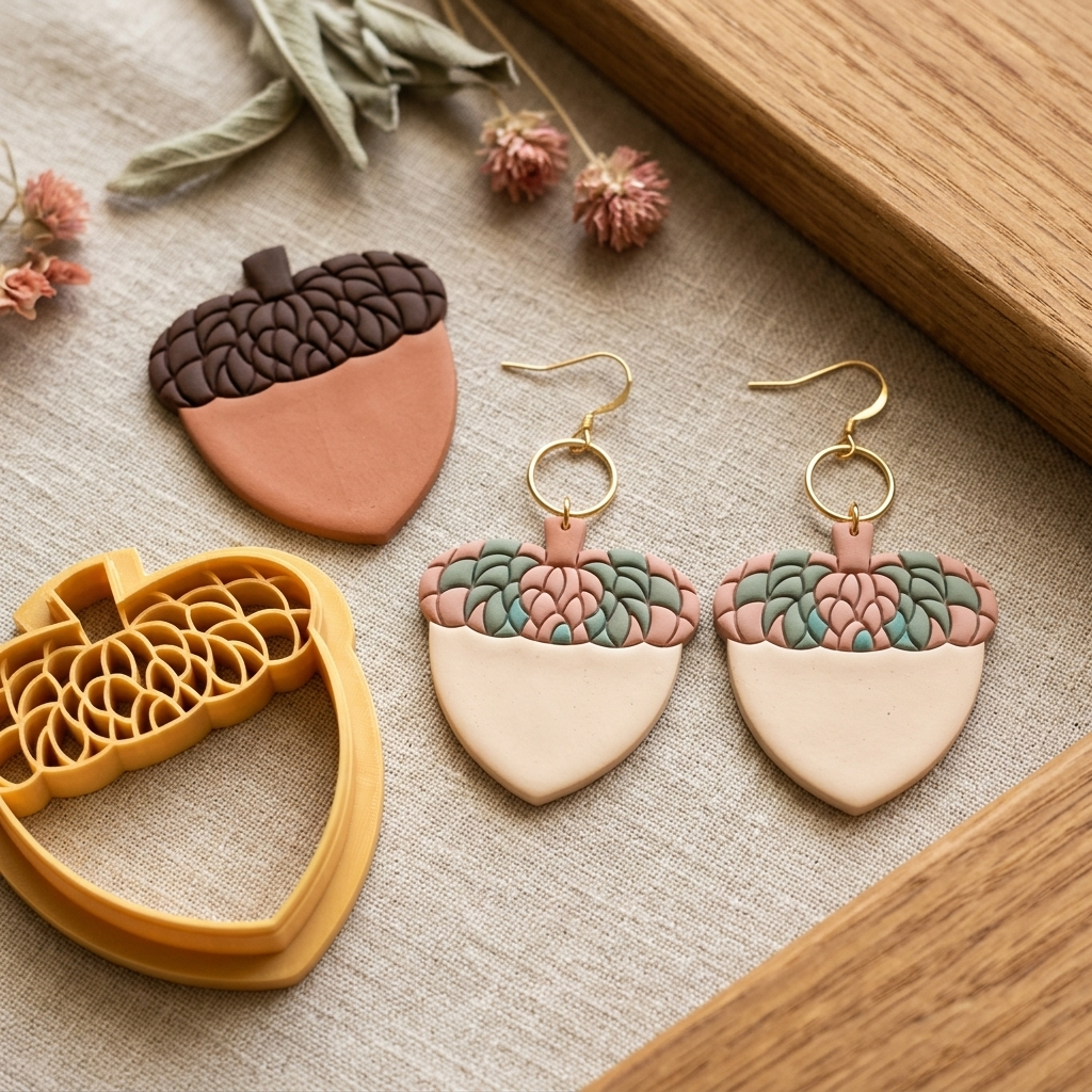 Acorn Polymer Clay Cutter | 25–50mm Autumn Earring Cutter | IrisCrafts7