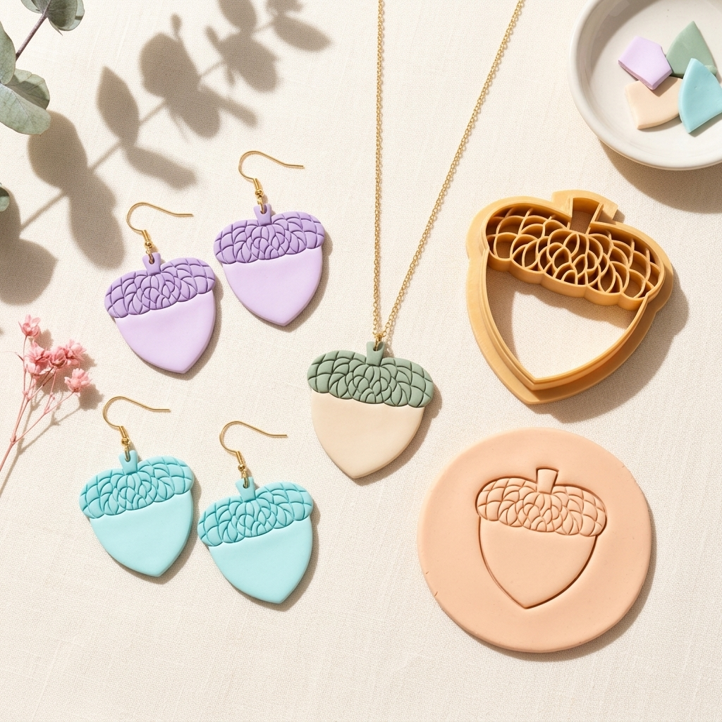 Acorn Polymer Clay Cutter | 25–50mm Autumn Earring Cutter | IrisCrafts7