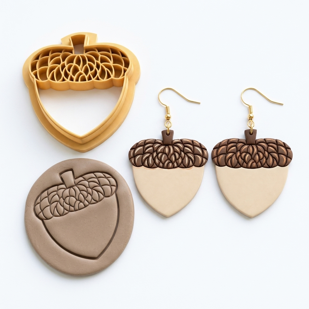 Acorn Polymer Clay Cutter | 25–50mm Autumn Earring Cutter | IrisCrafts7