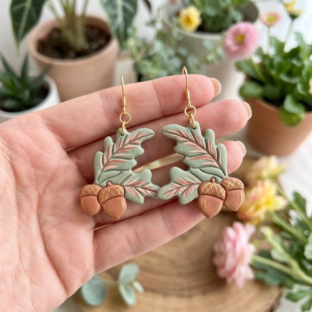 Acorn and Leaves Polymer Clay Cutter | 30–50mm Autumn Earring Cutter | IrisCrafts7