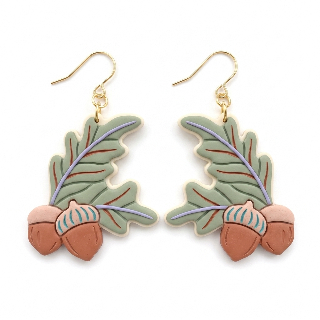 Acorn and Leaves Polymer Clay Cutter | 30–50mm Autumn Earring Cutter | IrisCrafts7