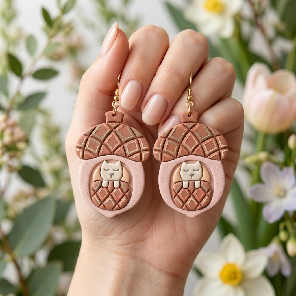 Acorn with a Kitty Polymer Clay Cutter Set of 2 | 30–50mm Autumn Earring Cutter | IrisCrafts7
