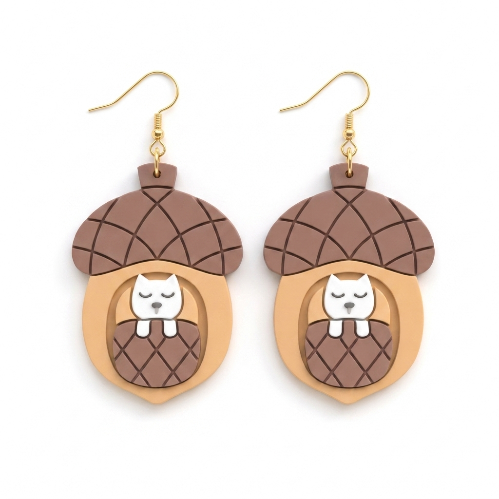 Acorn with a Kitty Polymer Clay Cutter Set of 2 | 30–50mm Autumn Earring Cutter | IrisCrafts7