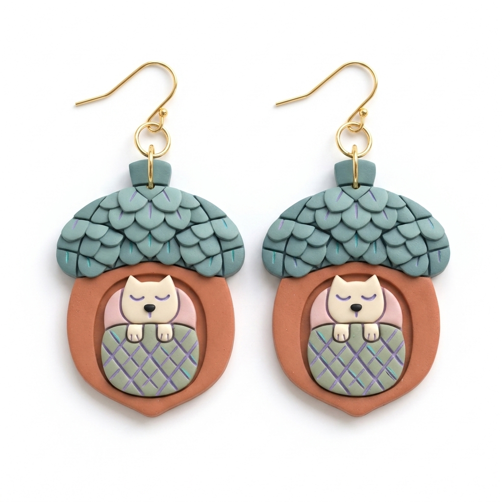 Acorn with a Kitty Polymer Clay Cutter Set of 2 | 30–50mm Autumn Earring Cutter | IrisCrafts7