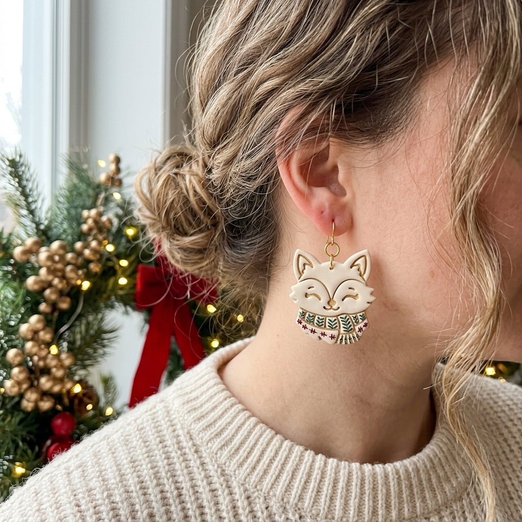 Adorable Fox in a Winter Scarf Polymer Clay Cutter | Cute Winter Earring Tool