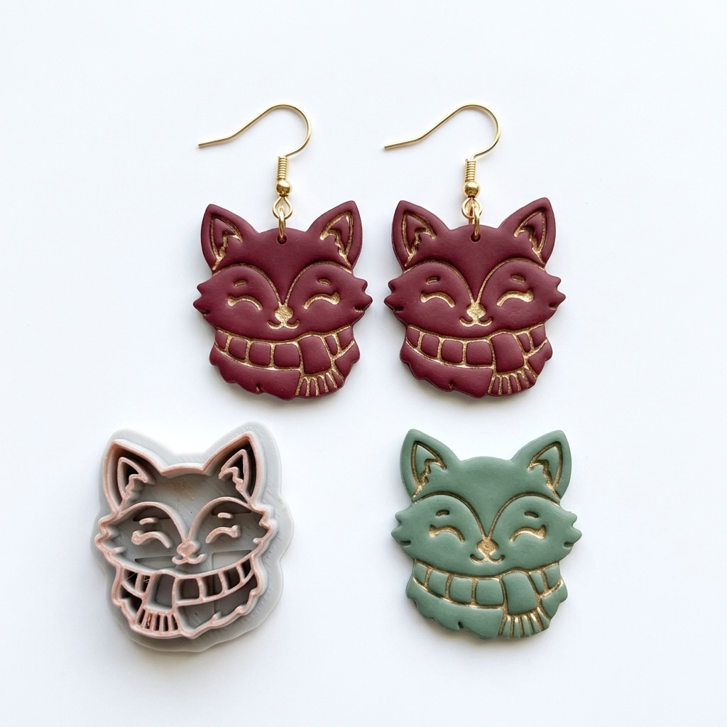 Adorable Fox in a Winter Scarf Polymer Clay Cutter | Cute Winter Earring Tool