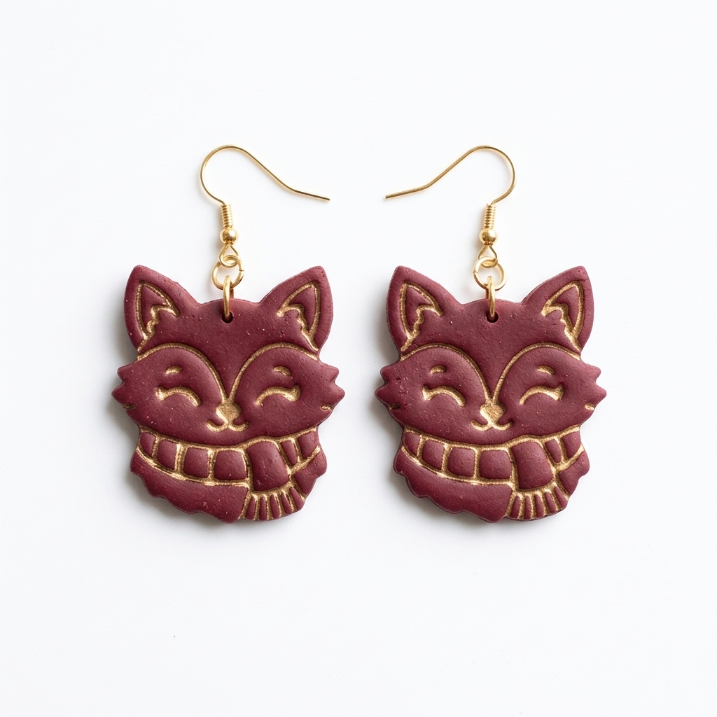 Adorable Fox in a Winter Scarf Polymer Clay Cutter | Cute Winter Earring Tool