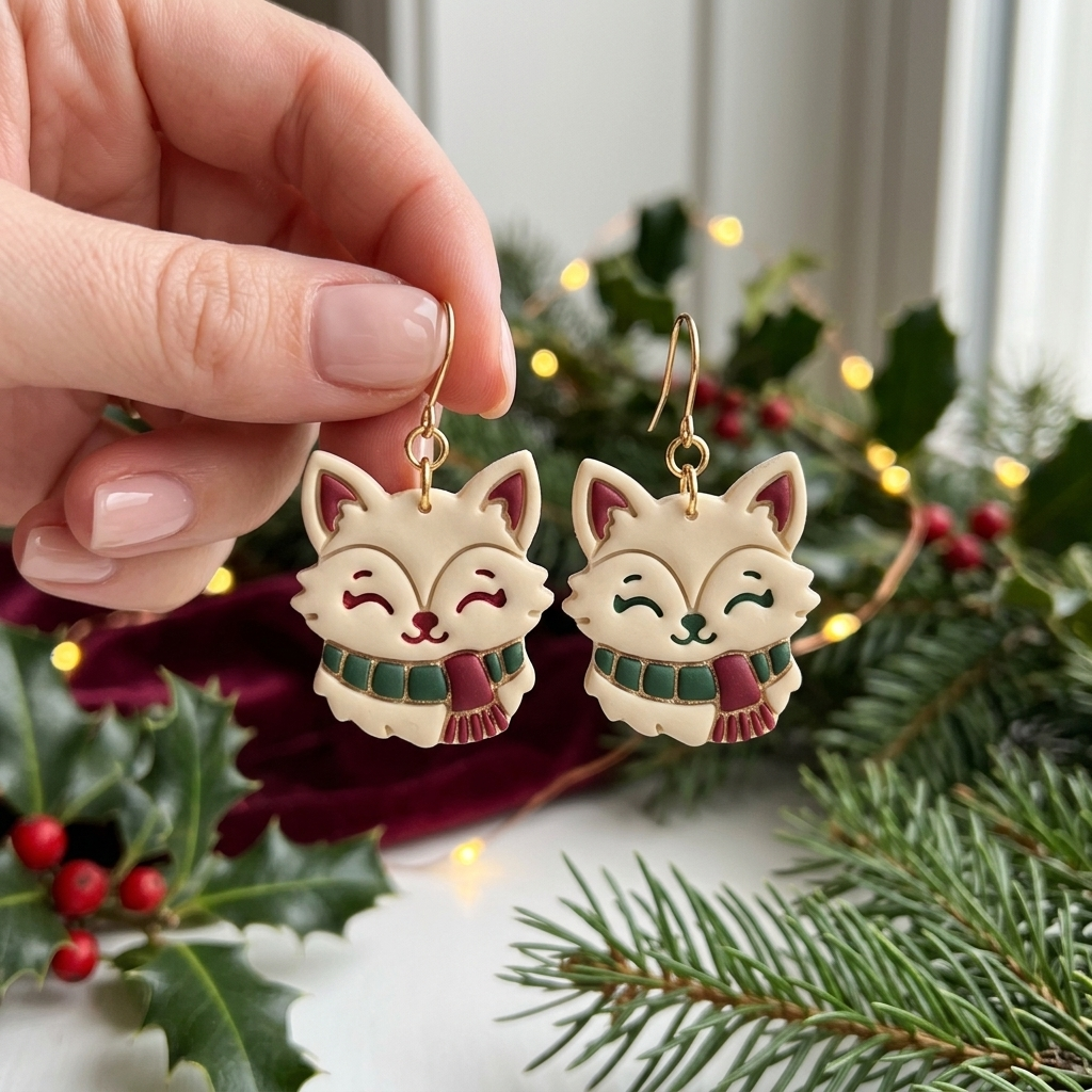 Adorable Fox in a Winter Scarf Polymer Clay Cutter | Cute Winter Earring Tool