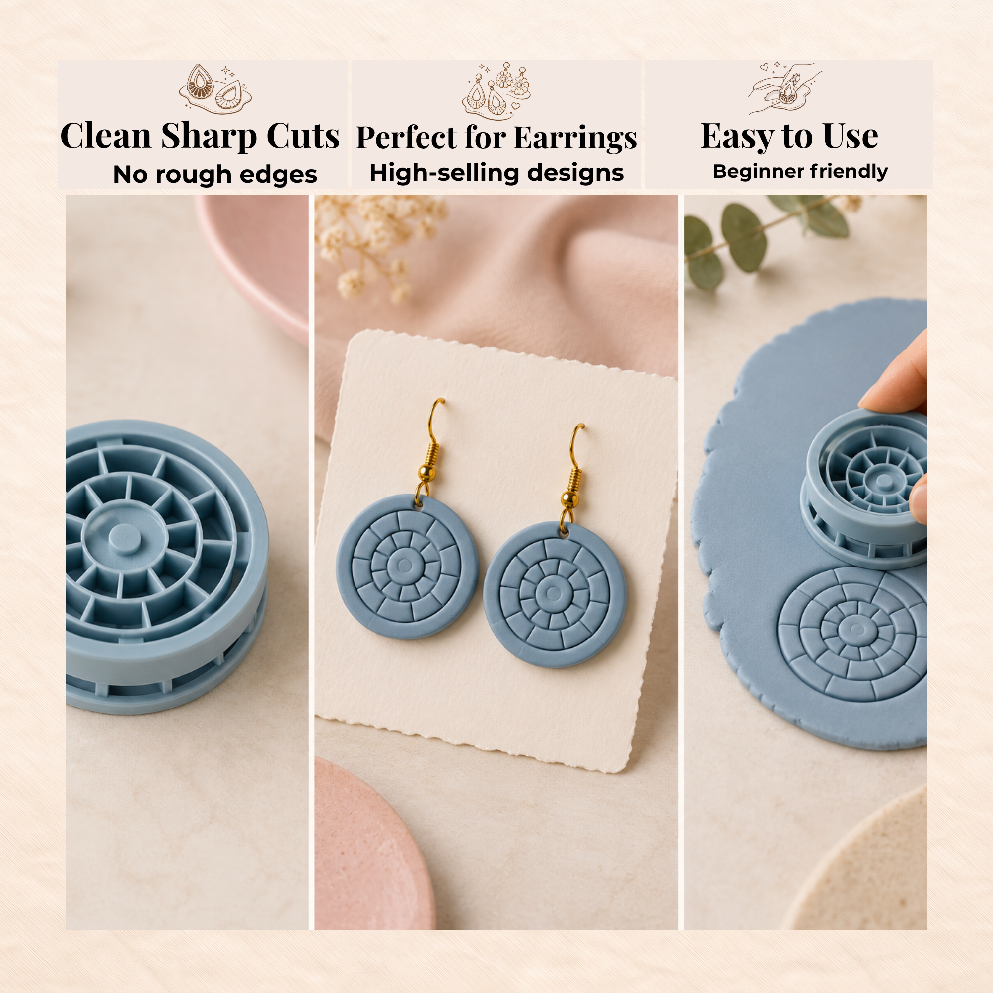 Aegean Eye Polymer Clay Cutter | 20–45mm | Evil Eye Shape Clay Cutter | Earring Jewellery Making Tool