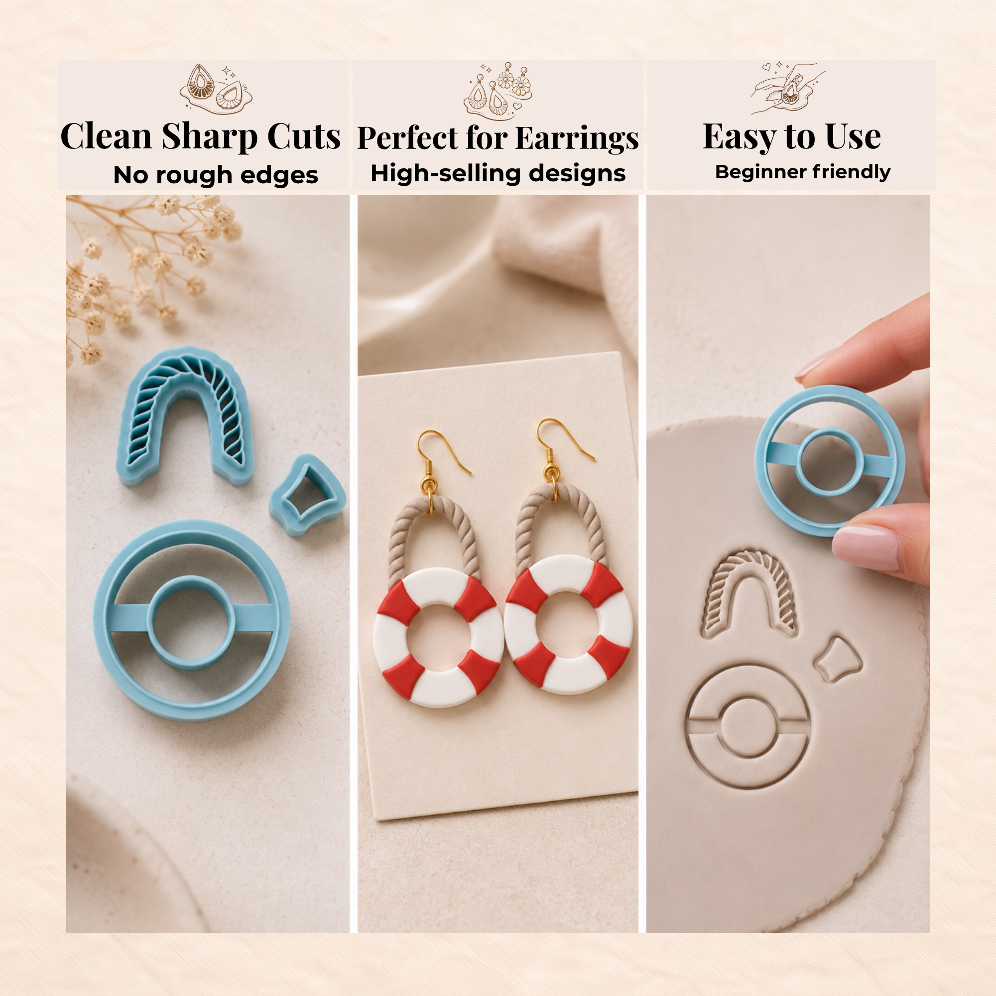 Aegean Lifebuoy Polymer Clay Cutter | 40–55mm | Lifebuoy Shape Clay Cutter | Earring Jewellery Making Tool