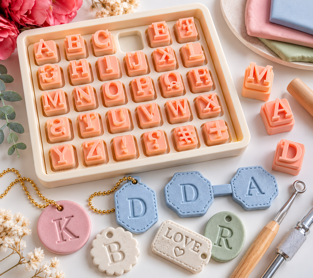 Alphabet Stamps 2 for Polymer Clay | 30 Piece Letter & Symbol Set | Clay Letter Stamps | Jewellery Making Tool