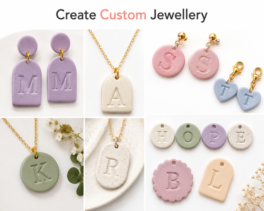Alphabet Stamps 2 for Polymer Clay | 30 Piece Letter & Symbol Set | Clay Letter Stamps | Jewellery Making Tool