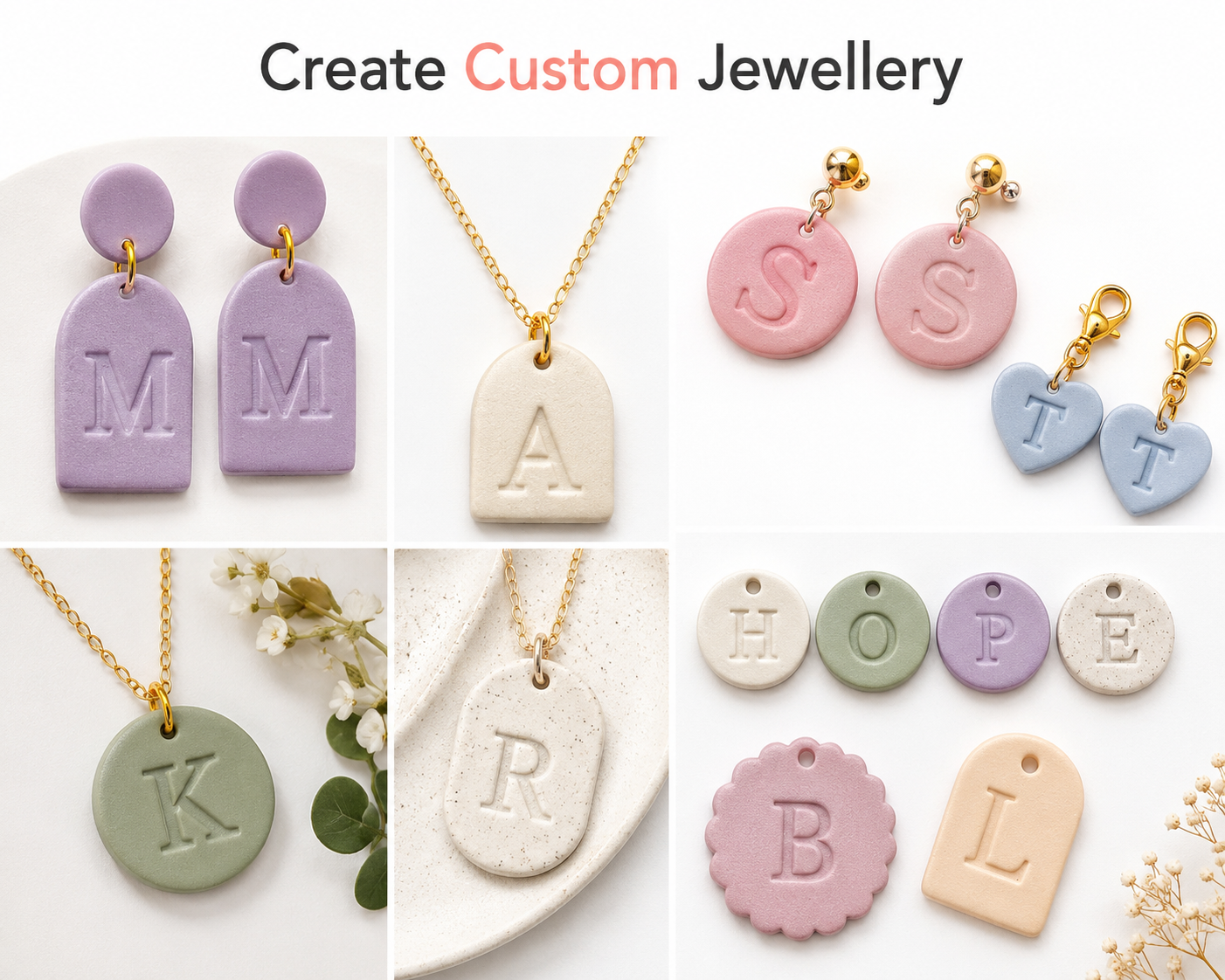 Alphabet Stamps 2 for Polymer Clay | 30 Piece Letter & Symbol Set | Clay Letter Stamps | Jewellery Making Tool
