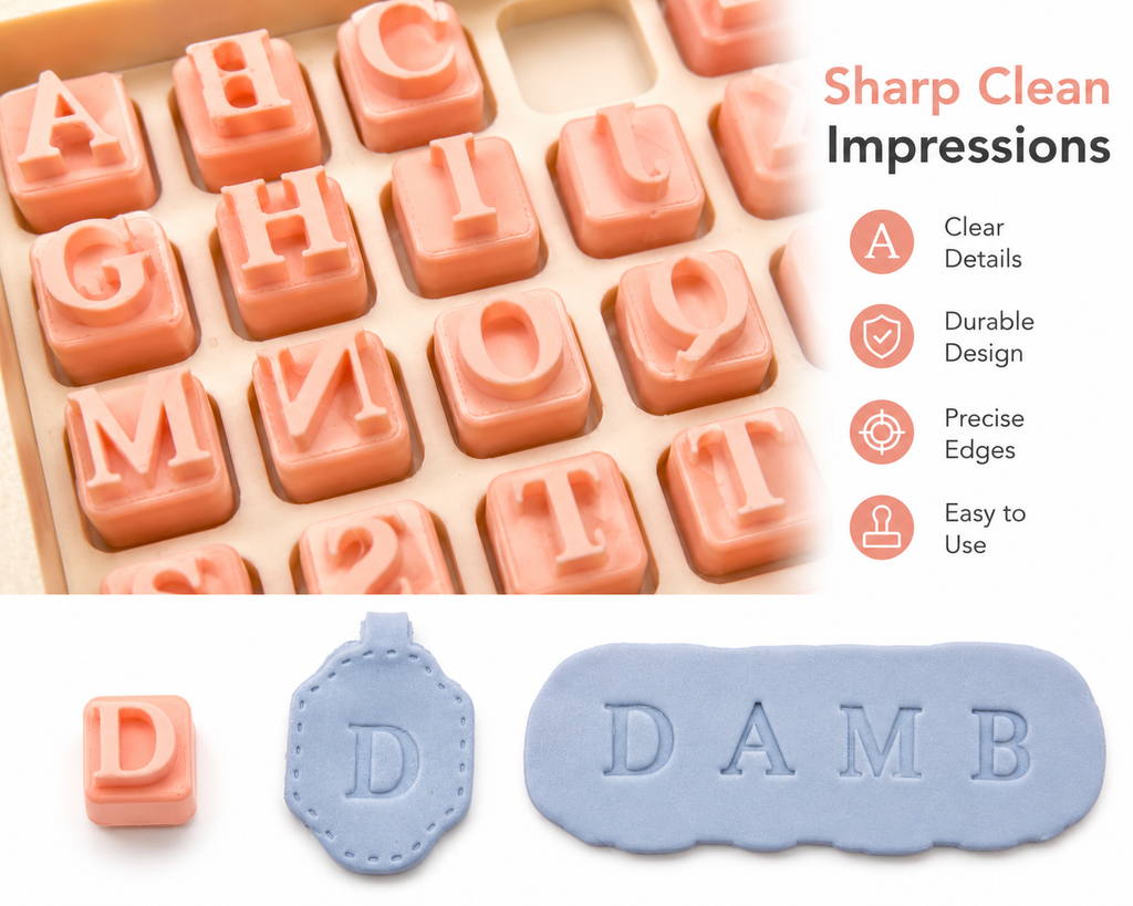 Alphabet Stamps 2 for Polymer Clay | 30 Piece Letter & Symbol Set | Clay Letter Stamps | Jewellery Making Tool
