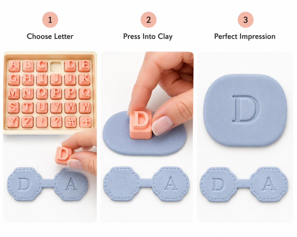 Alphabet Stamps 2 for Polymer Clay | 30 Piece Letter & Symbol Set | Clay Letter Stamps | Jewellery Making Tool