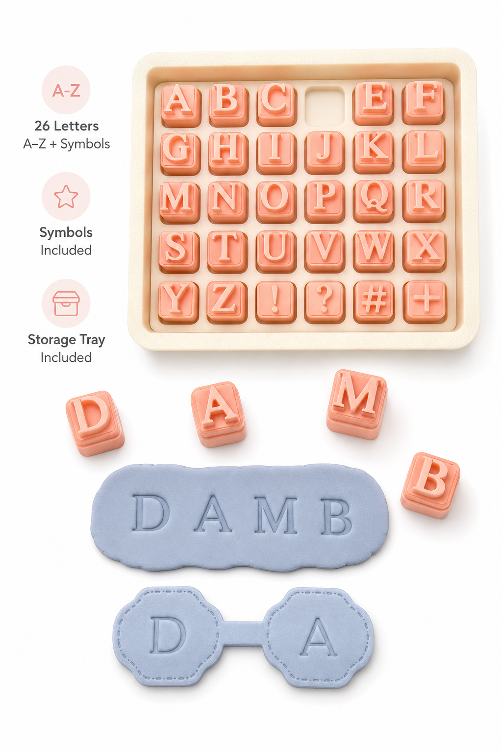 Alphabet Stamps 2 for Polymer Clay | 30 Piece Letter & Symbol Set | Clay Letter Stamps | Jewellery Making Tool