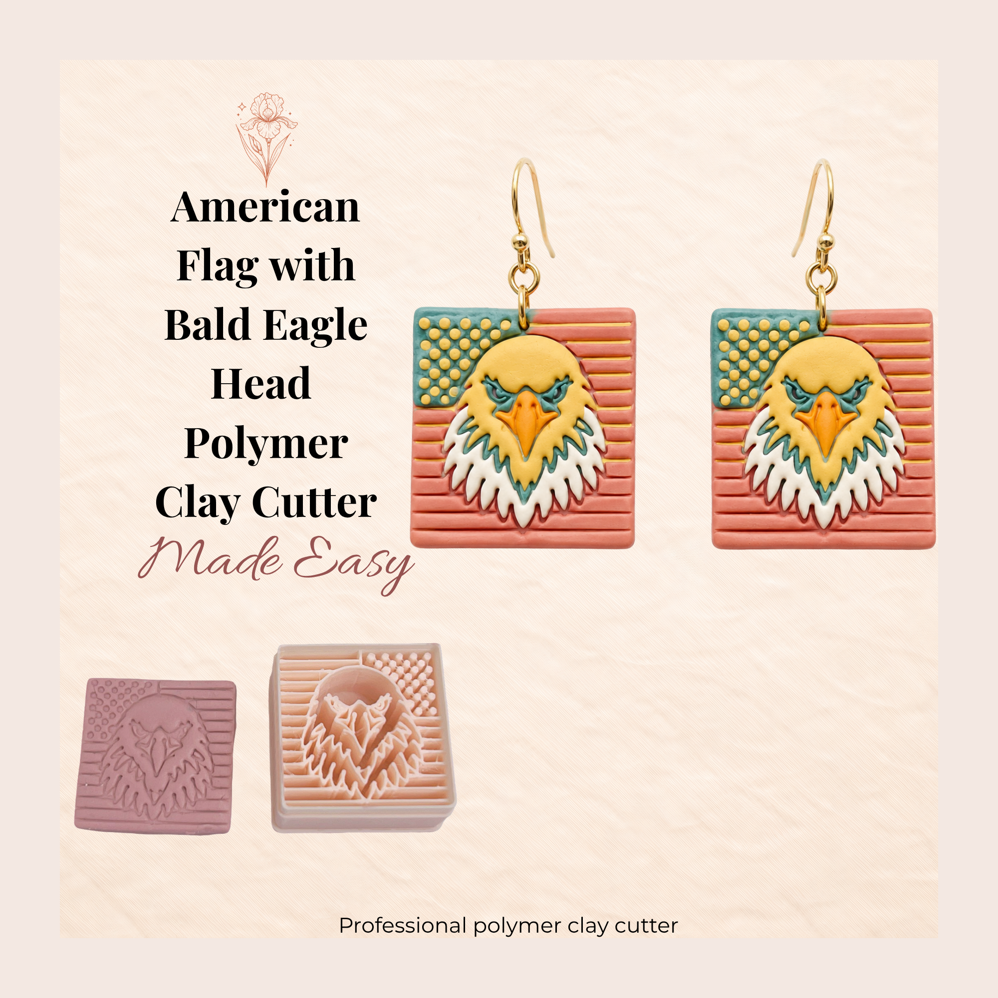American Flag with Bald Eagle Head Polymer Clay Cutter | 25–45mm | Patriotic Eagle Flag Clay Cutter | Earring Jewellery Making Tool