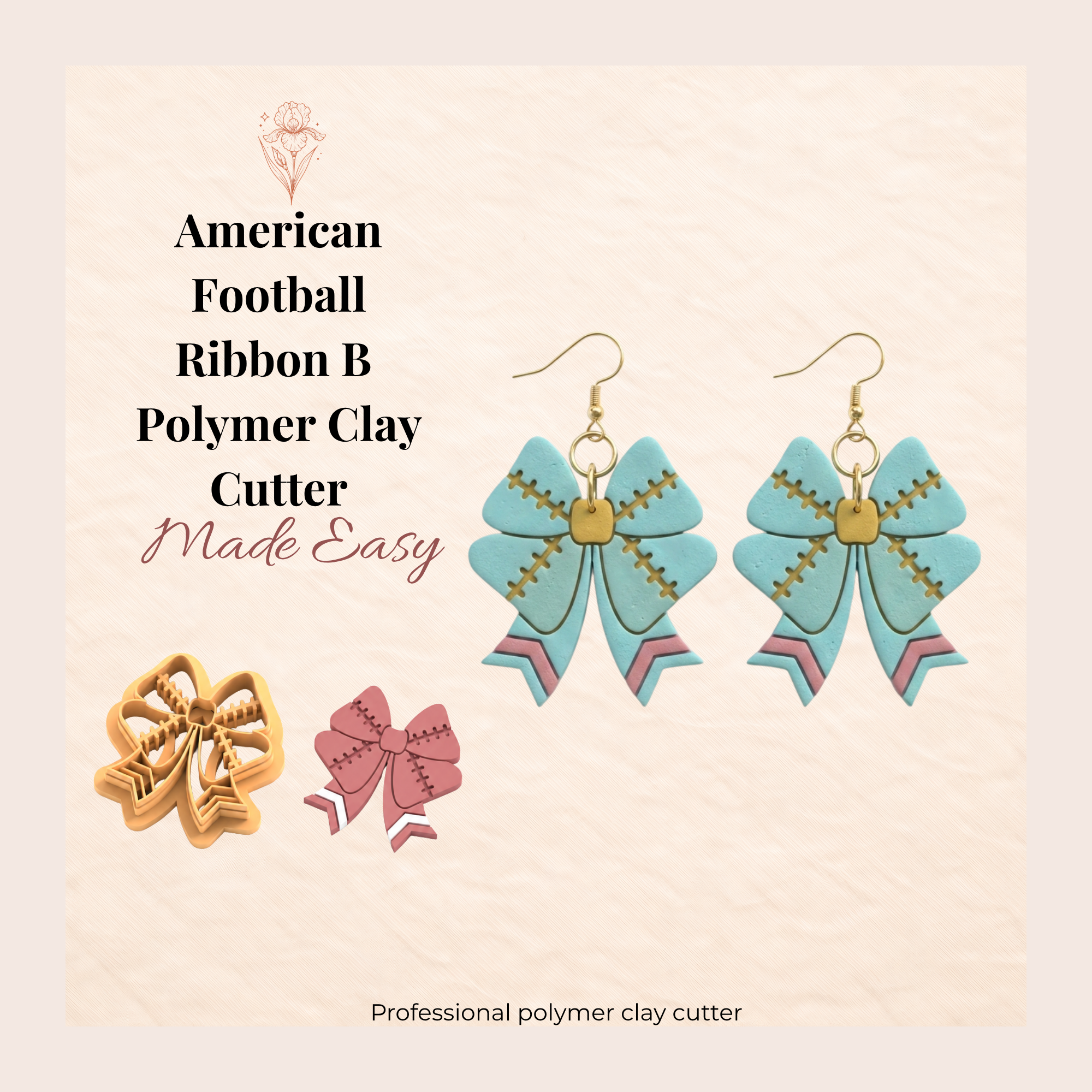 American Football Ribbon B Polymer Clay Cutter | 25–45mm | Football Ribbon Shape Clay Cutter | Earring Jewellery Making Tool