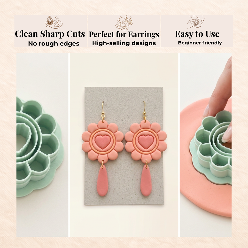 Amour Drops Set Polymer Clay Cutter | 45–60mm | Love Drop Shape Clay Cutter Set | Earring Jewellery Making Tool
