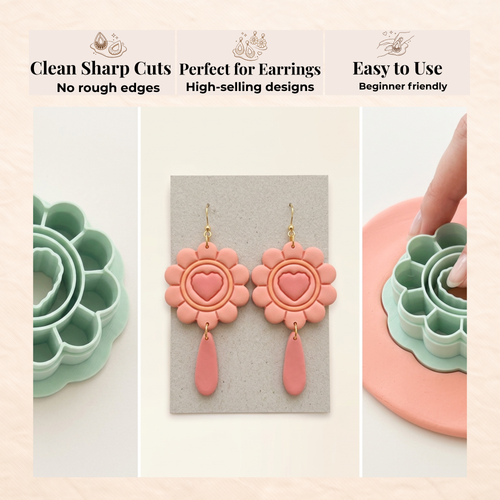 Amour Drops Set Polymer Clay Cutter | 45–60mm | Love Drop Shape Clay Cutter Set | Earring Jewellery Making Tool