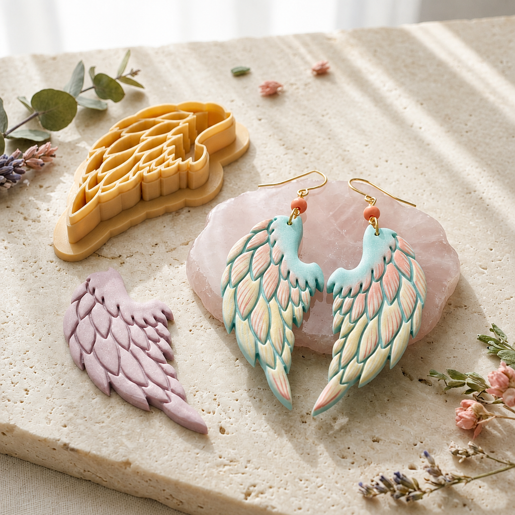 Angel Wings Mirror Set Polymer Clay Cutter | Cherub Earring Tool