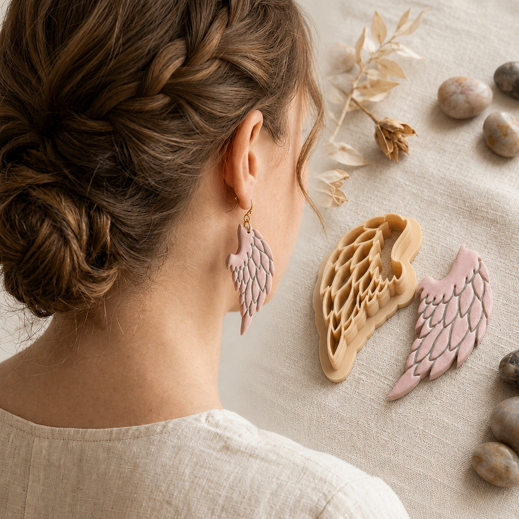 Angel Wings Mirror Set Polymer Clay Cutter | Cherub Earring Tool