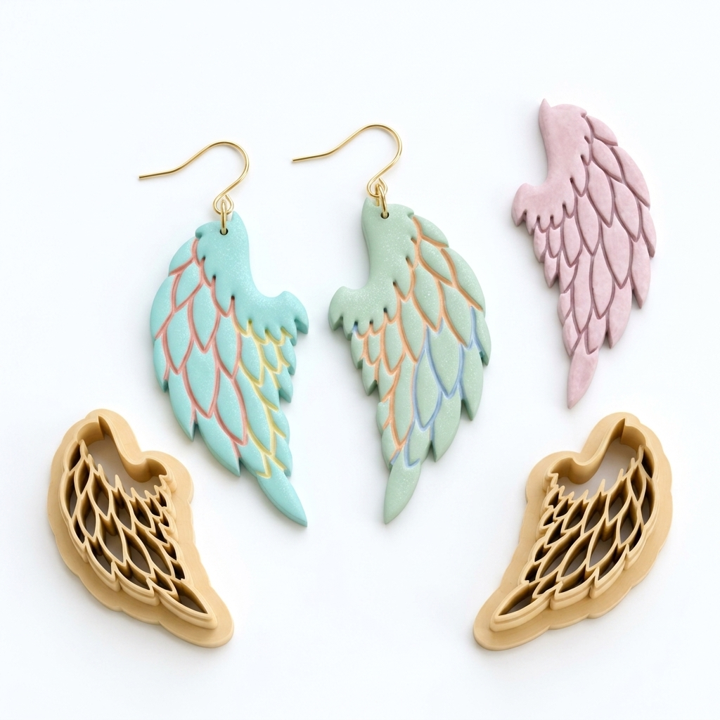 Angel Wings Mirror Set Polymer Clay Cutter | Cherub Earring Tool