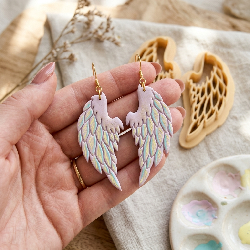 Angel Wings Mirror Set Polymer Clay Cutter | Cherub Earring Tool