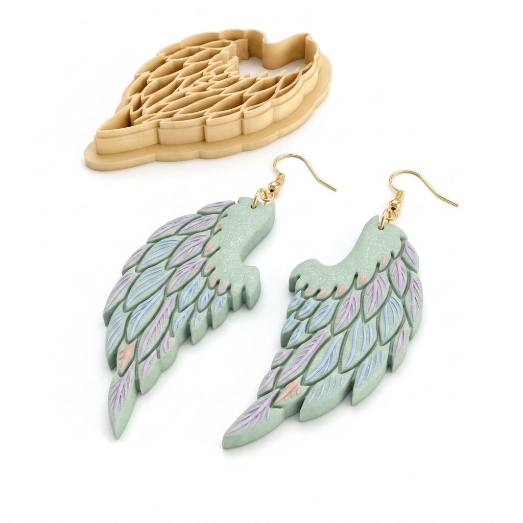 Angel Wings Mirror Set Polymer Clay Cutter | Cherub Earring Tool