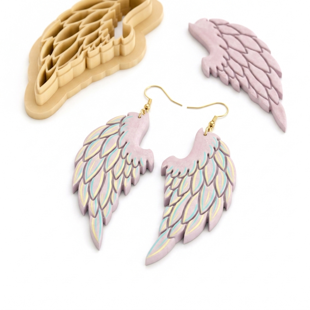 Angel Wings Mirror Set Polymer Clay Cutter | Cherub Earring Tool