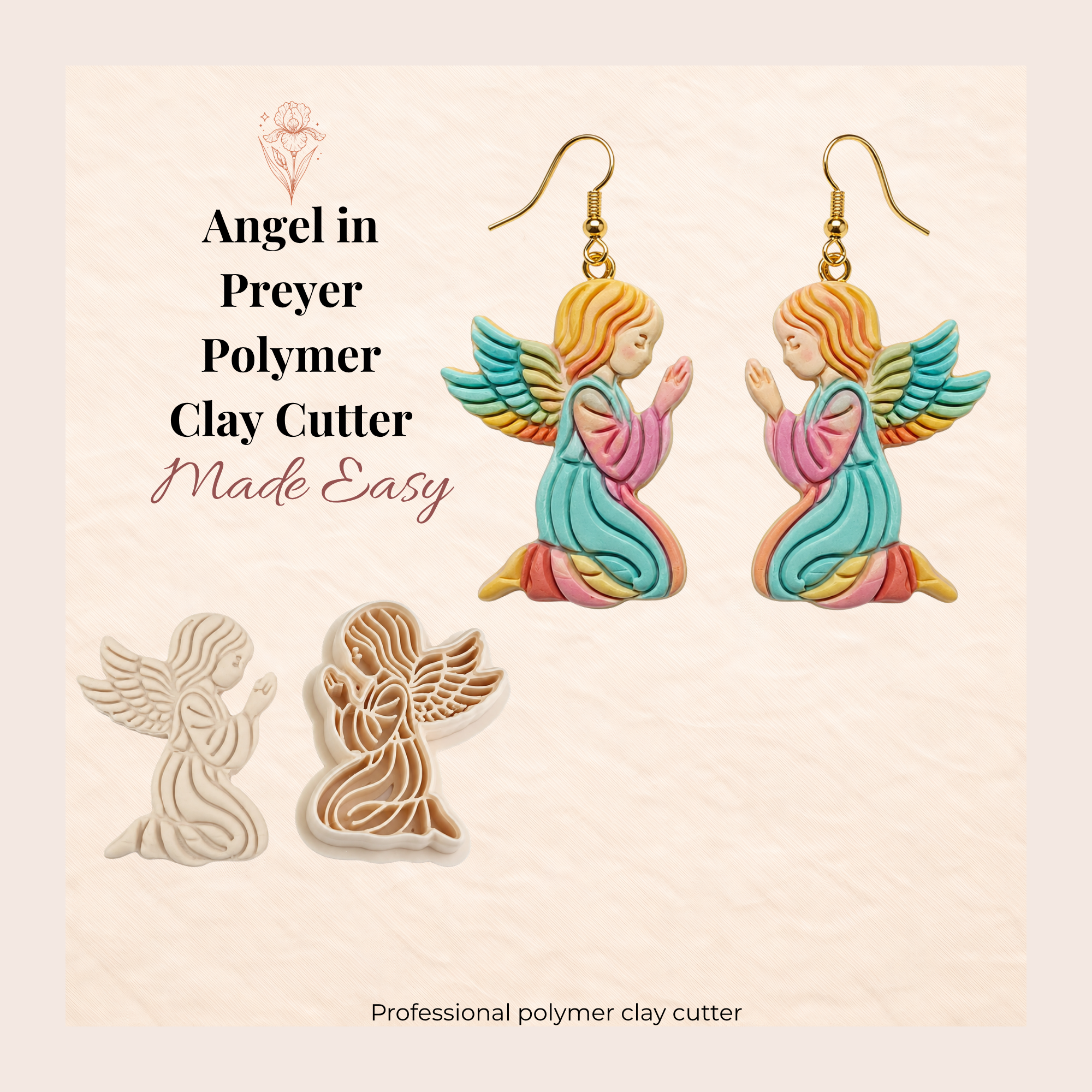 Angel in Prayer Polymer Clay Cutter 30–50mm | Spiritual Earring Cutter | IrisCrafts7