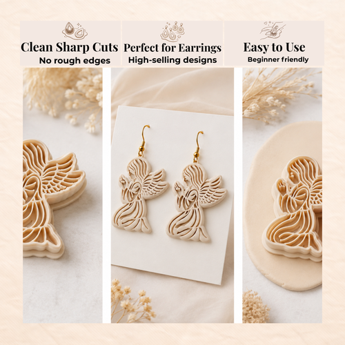 Angel in Prayer Polymer Clay Cutter 30–50mm | Spiritual Earring Cutter | IrisCrafts7