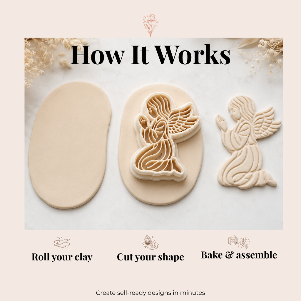 Angel in Prayer Polymer Clay Cutter 30–50mm | Spiritual Earring Cutter | IrisCrafts7