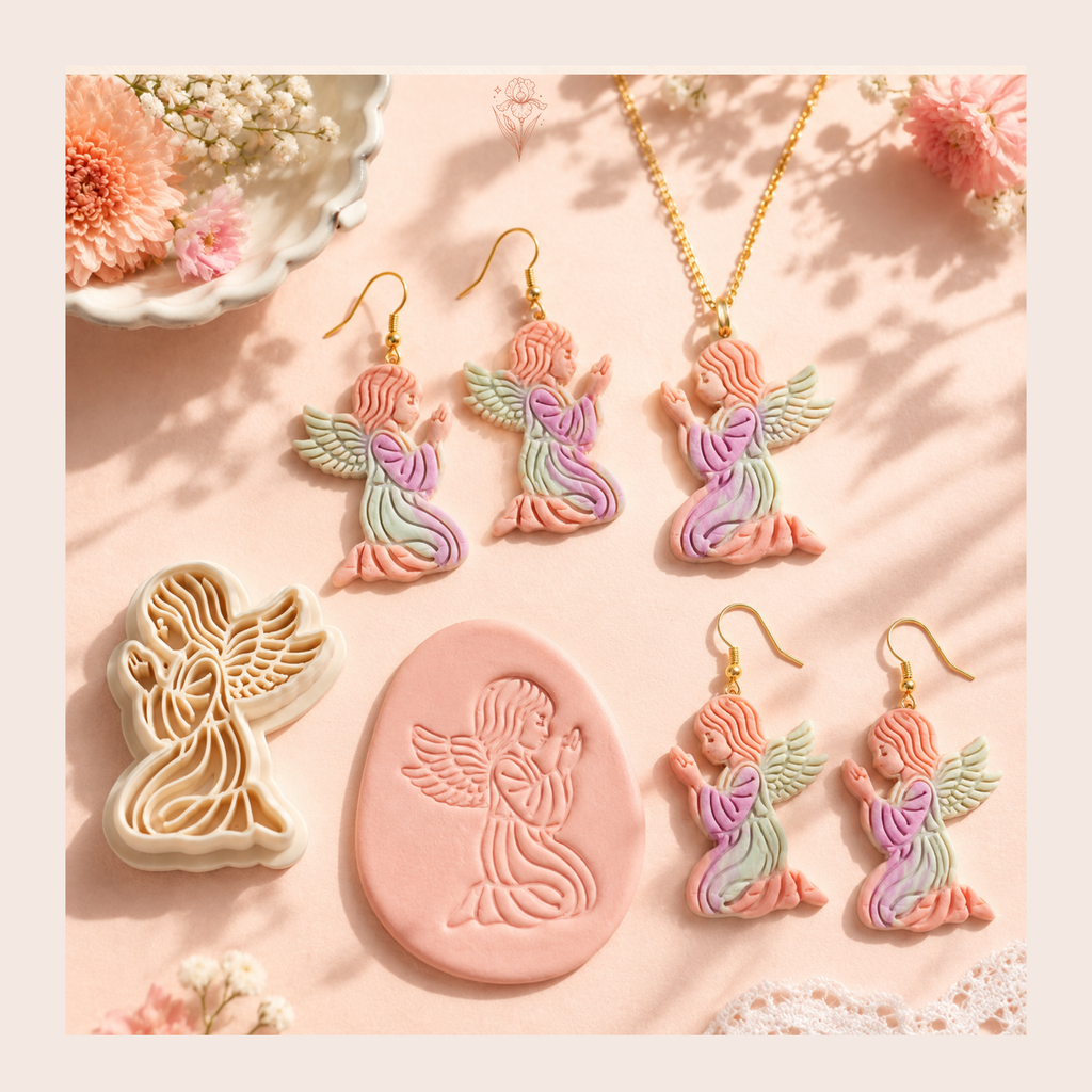 Angel in Prayer Polymer Clay Cutter 30–50mm | Spiritual Earring Cutter | IrisCrafts7