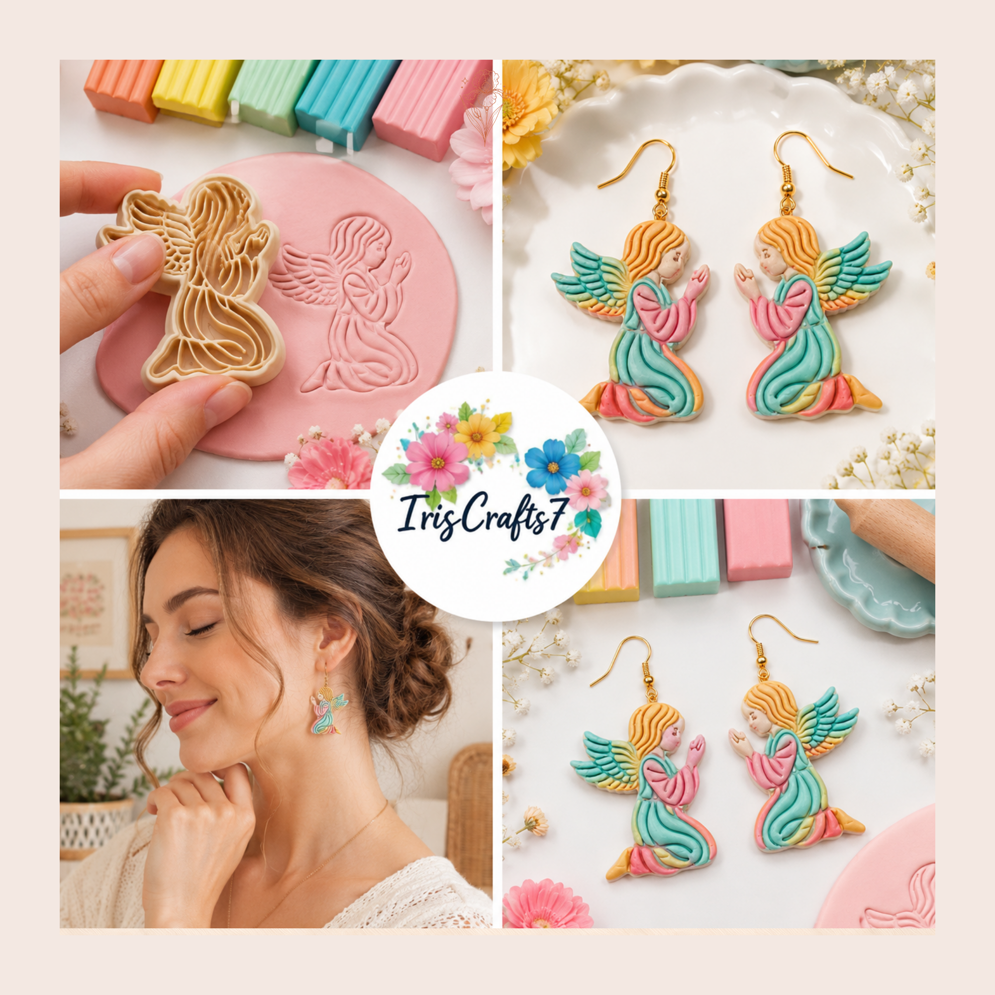 Angel in Prayer Polymer Clay Cutter 30–50mm | Spiritual Earring Cutter | IrisCrafts7