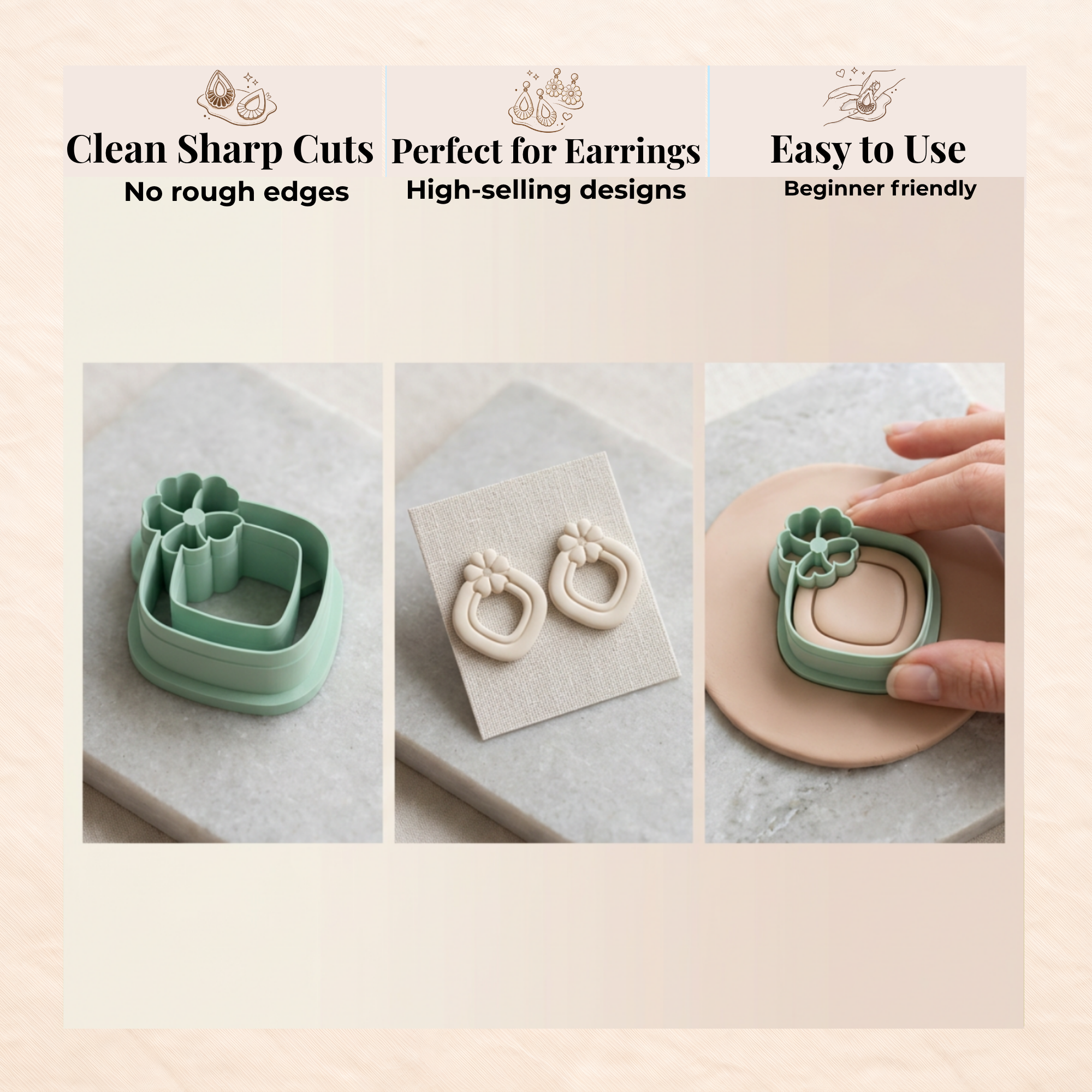 Anthi Polymer Clay Cutter | 3D Printed Floral Clay Earring Cutter | Boho Botanical Clay Tool | Jewellery Making Supplies